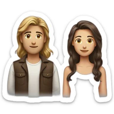 Men with Long hair and girl with brown short hair sticker