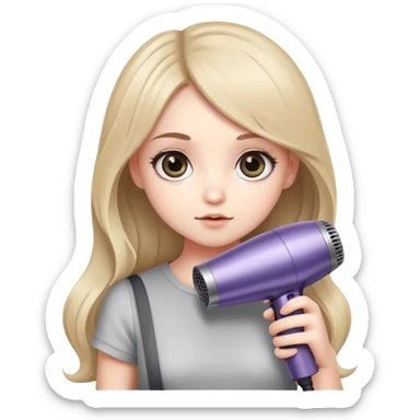 chibi girl with big eyes holding a Dyson hair dryer sticker