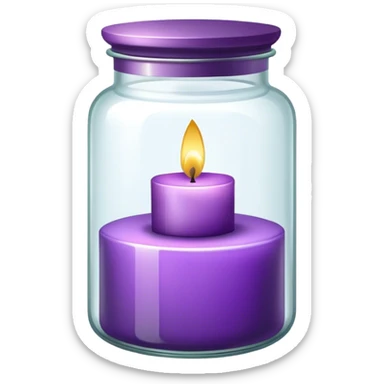 Purple candle in a glass jar with a glass cover sticker