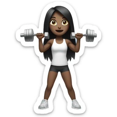 Pale girl with long black hair lifting weights sticker