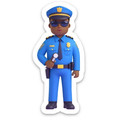 african american policeman, dark blue police uniform, brown sunglasses, no hat, minimal background sticker