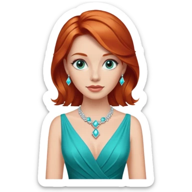 Beautiful red haired woman with turquoise evening dress and diamonds sticker