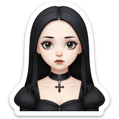 gothic girl with wide shoulders, small chest, black clothes, pale skin sticker