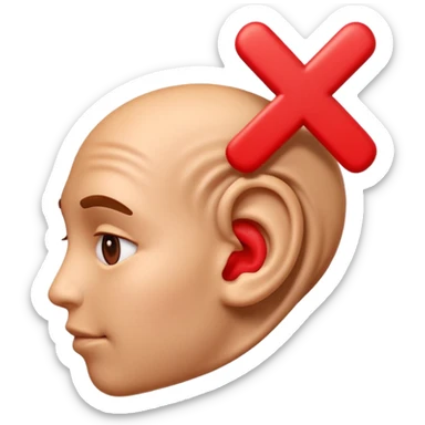 3D iPhone style emoji of a human ear with a red X mark on top, symbolizing no listening or muted, realistic ear texture, isolated on white background, soft shadows, high detail, playful and cute. sticker