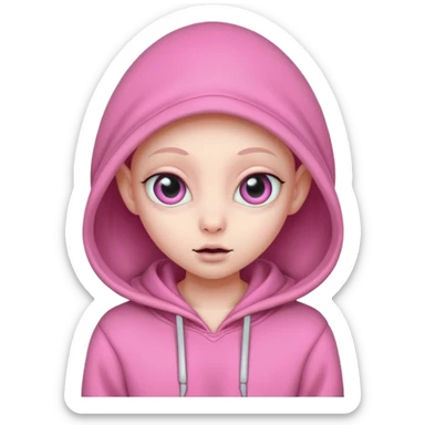 Aliens Pink, hoodie, cute big eye, thin ears, half body sticker