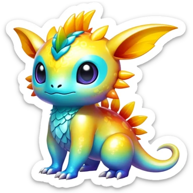 Exotic tropical shiny rare multi-colored epic cute Fakémon-creature, full body, with random markings sticker