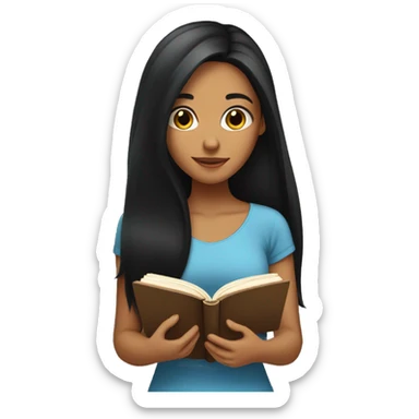 Girl with tan skin and long black hair reading a book sticker