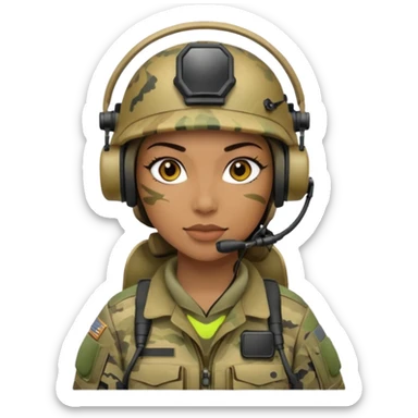 female special operations communications operator with combat gear sticker
