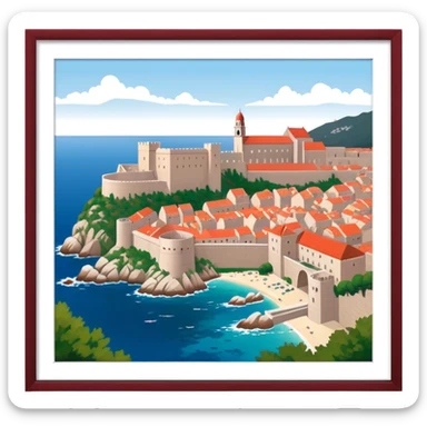 Cinematic Realistic Dubrovnik Landmark Emoji, depicted with historic fortified walls and red‚Äêtiled roofs rendered with intricate detail and dynamic, coastal lighting. sticker