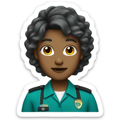 dispatcher with grown hair wearing a teal uniform sticker