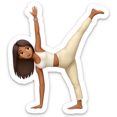 Indian Girl side view handstand legs together straight legs iin cream pants sticker