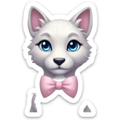 Anthro Cute Cool Pastel Kawaii gorgeous sparkly ethereal fantasy animal creature with blue eyes furry sona with flowers and bow tie beautiful aesthetic sticker