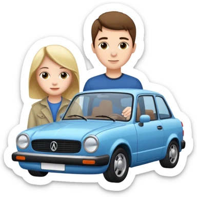 car and girl and boy sticker