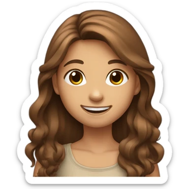 Girl with brown and long hair smiling kindly and waving with the left hand sticker