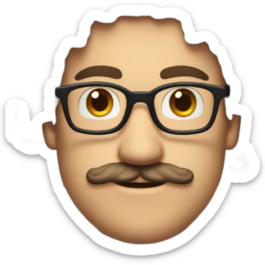 White man with brown eyes and curly hair and moustache wearing a glasses and a suit Mario bros sticker
