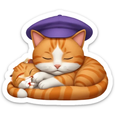 emoji of sleeping cat,it has on his head FedEx delivery cap sticker