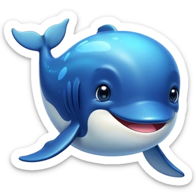 Cinematic Cute Humpback Whale Portrait Emoji, Head tilted playfully and inquisitively, featuring a softly rounded body with bright, sparkling eyes and an adorably expressive mouth, Simplified yet irresistibly adorable features, highly detailed, glowing with a warm, ocean-blue glow, high shine, affectionate and gentle, stylized with a touch of whimsical aquatic charm, soft glowing outline, capturing the essence of a friendly and endearing whale that seems as if it could sing its way into your heart! sticker