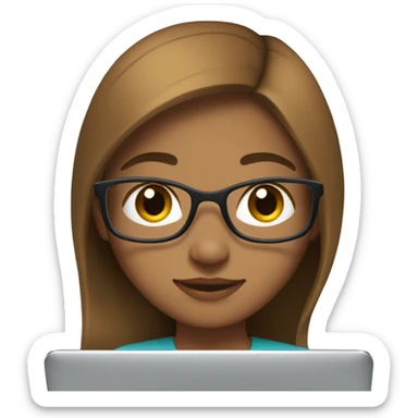 Medium straight hair computer science girl intern with a computer  light brown skin sticker