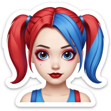 hair styled like Harley Quinn with red and blue pigtails sticker