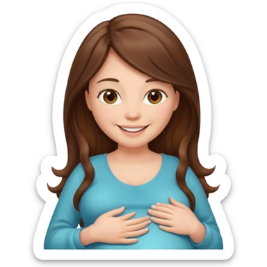 A pregnant woman with long brown hair and fair skin  smiling sticker