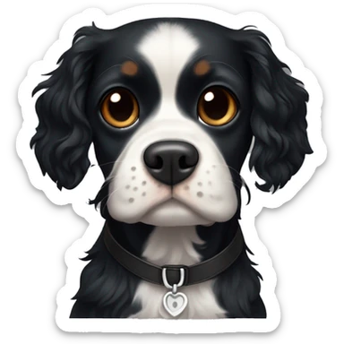 Small completely black king spaniel with black fur on his whole face and white stripe on chest sticker
