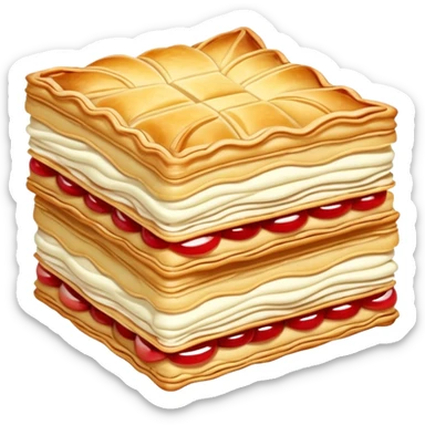 mille-feuille-cinematic-realistic-mille-feuille-dessert-emoji,-depicted-as-a-delicate-pastry-composed-of-two-crisp-layers-of-puff-pastry-with-a-rich-cream-filling,-rendered-with-intricate-textures-and-elegant,-soft-lighting. Please only show two layers sticker