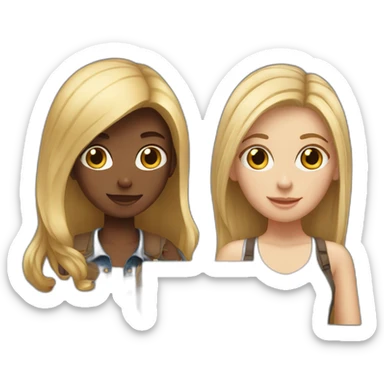 Girl with blond hair and Girl with brown Hair with Handy and Laptop sticker