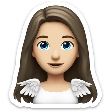 Caucasian brunette angel with long straight hair, dimples, big blue eyes, halo and wings sticker