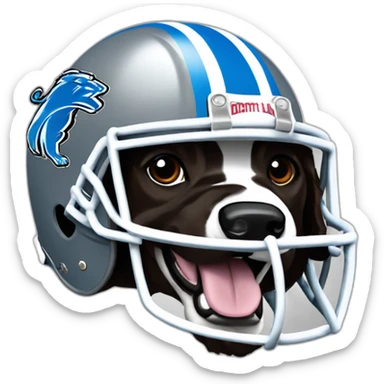 black springer spaniel wearing detroit lions football helmet sticker