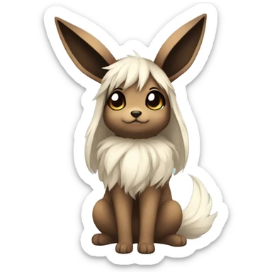 Kawaii Pale Eevee with dark brown long emo hair covering her eyes Full Body sticker