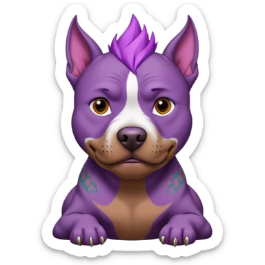 very tattoed brown face pitbull dog with purple spiky hair scary sticker