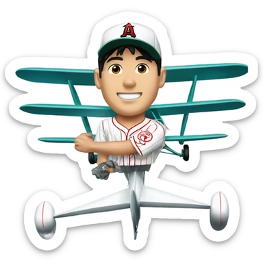 Shohei Ohtani flying a biplane sticker