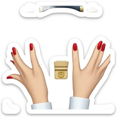 female hand with red manicure holding a dark blue business briefcase sticker