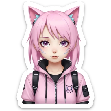 Edgy Kawaii Cute Cool Pastel Cartoon Beautiful Elegant Pretty Anime Punk Techwear Gothic Catgirl sticker