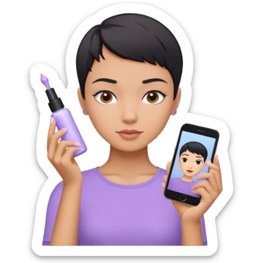 tan girl with pastel purple shirt with black hair & a pixie, doing her skin care sticker