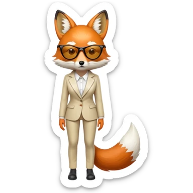 serious anthropomorphised female fox in stylish outfit with sunglasses, looking sad, back facing the viewer, full-body view sticker