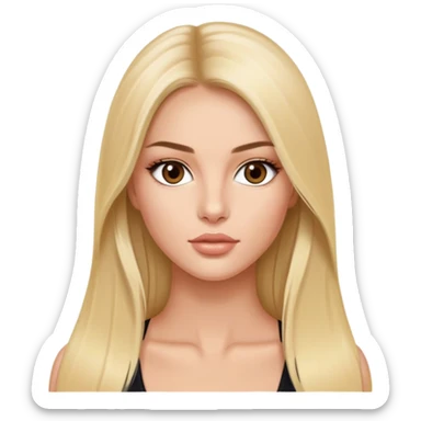 victoria’s secret model with long blonde straight hair, dark brown almond eyes, oval face, small lips sticker