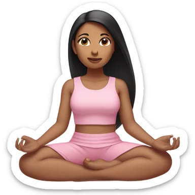 A light brown skinned girl, with long straight black hair, meditating in baby pink clothes sticker