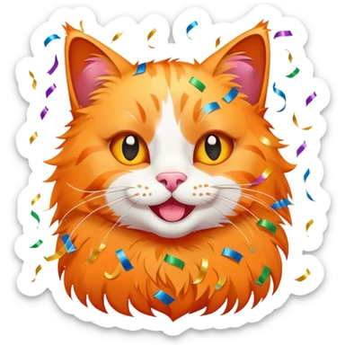 Cat with confetti and streamers celebrating sticker