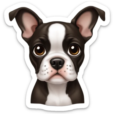 cute girl boston terrier french bulldog mix puppy with cropped ears dark brown eyes sticker