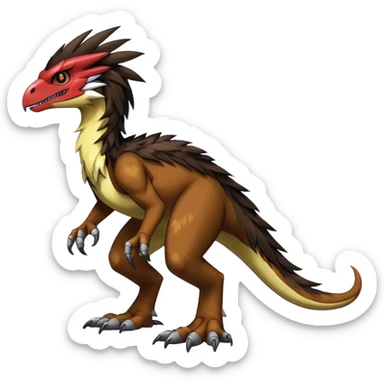 Dark Furry feather-mane Cool Edgy shiny Digimon-Fakemon-Guilmon-Velociraptor full body   sticker