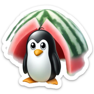 a penguin on a watermelon igloo sticker