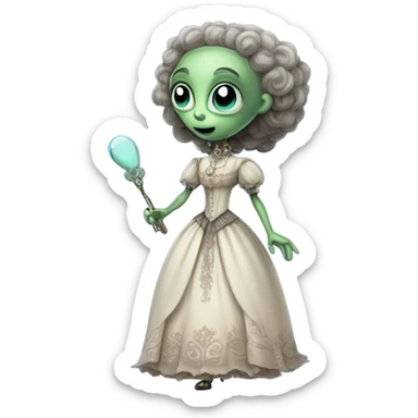 alien galora in Victorian dress elegant, full body, holding usb key sticker
