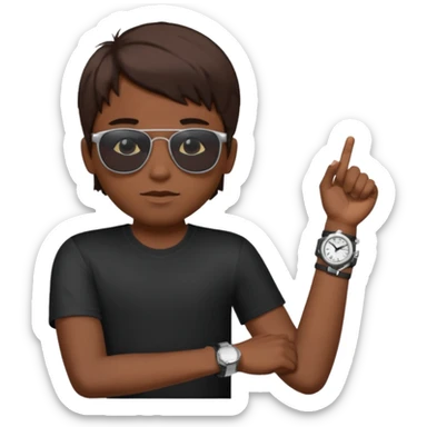 Un niño con pelo lacio color castaño,con lentes de sol negros y un reloj en la muñeca sticker