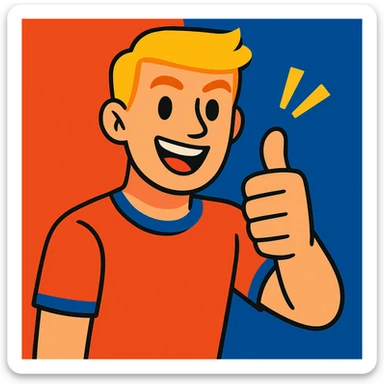 young blond man with short hair giving encouragement, vibrant toon style, cheerful and motivating expression sticker