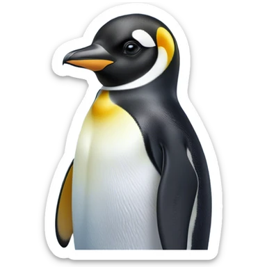 Cinematic Noble Emperor Penguin Portrait Emoji, Poised and regal, standing proudly on icy terrain with crisp black and white plumage and determined, deep-set eyes, Simplified yet sharp and sophisticated features, highly detailed, glowing with a soft, dignified polar glow, high shine, intelligent and stalwart, stylized with an air of imperial command, focused and resolute, soft glowing outline, capturing the essence of a watchful and confident arctic guardian that feels as though it could waddle out of the screen with effortless authority! sticker