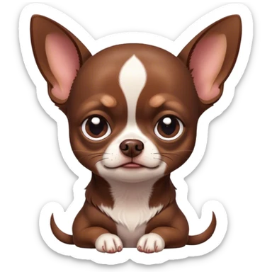 Cinematic Meme-Worthy Grumpy Chocolate Short Haired Chihuahua Portrait Emoji, Head held high but eyes filled with dramatic disappointment, smooth chocolate fur with a deep, rich tone, deeply furrowed brow forming an unmistakable scowl, floppy ears slightly angled back in disapproval, piercing dark eyes glaring with pure exasperation, Simplified yet hilariously over-exaggerated features, highly detailed, glowing with an aura of supreme annoyance, high shine, exhausted yet judgmental, stylized with an almost regal pettiness, bright but brooding, soft glowing outline, capturing the essence of a pup that has seen it all and is thoroughly unimpressed, so meme-worthy it feels like it could instantly become the next viral sensation of grumpiness! sticker