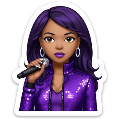 Tenitra Michelle Williams (b.1979), R&B Singer from Destiny's Child with jet black hair, medium dark skin, dark purple sequin outfit sticker