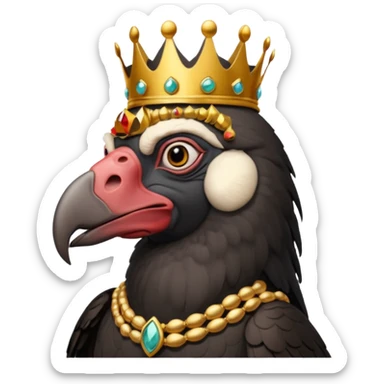 old black king vulture wearing crown looking ahead sticker