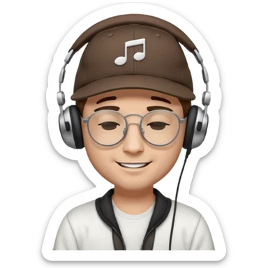 dj man white with baseball cap - rayban glasses - brown hair - closed eyes with headphones on with musical note over head (listening to music ) sticker